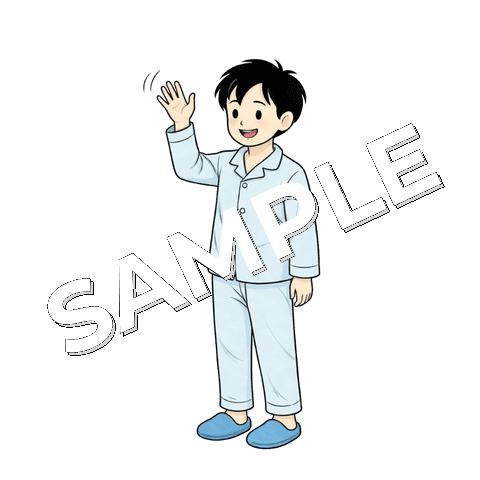 手を振る男の子の患者のイラスト