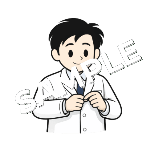 白衣のボタンを閉める男性薬剤師のイラスト