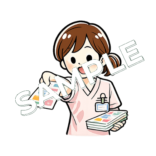 チラシを配る女性看護師のイラスト