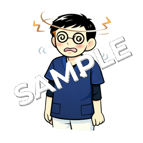 目が回る男性理学療法士のイラスト
