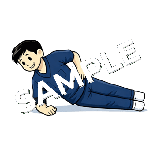 サイドプランクをしている男性理学療法士のイラスト