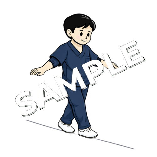 タンデム歩行をしている男性理学療法士のイラスト