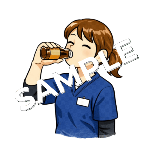 栄養ドリンクを飲んでいる女性柔道整復師のイラスト