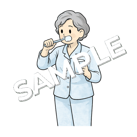 歯磨きをする高齢女性患者のイラスト
