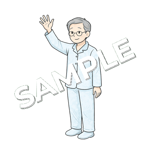 手を振る高齢男性患者のイラスト