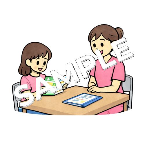 女の子の患者に生活習慣改善を説明する女性看護師のイラスト