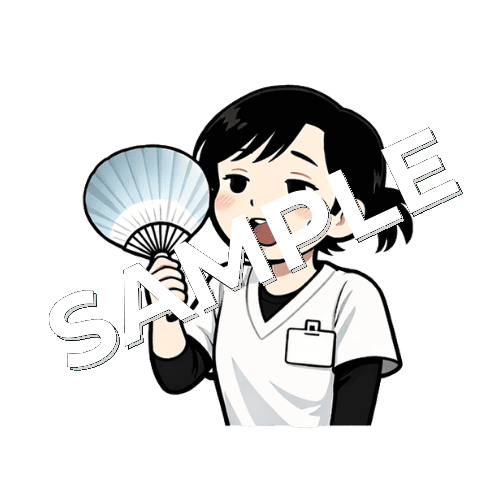 うちわであおぐ女性あん摩マッサージ指圧師のイラスト