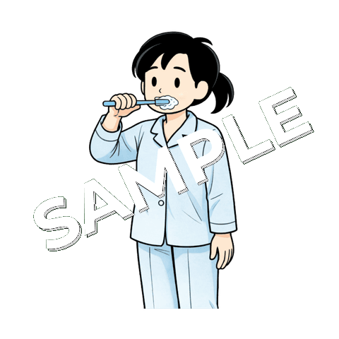 歯磨きをする女性患者のイラスト