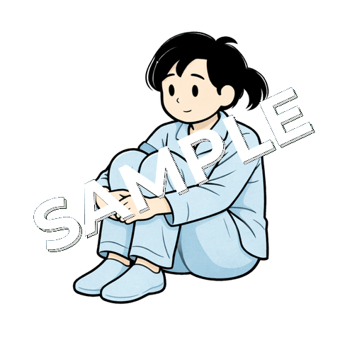 体育座りをする女性患者のイラスト