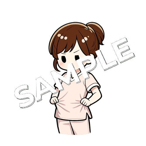 スクラブのシワを伸ばす女性看護師のイラスト