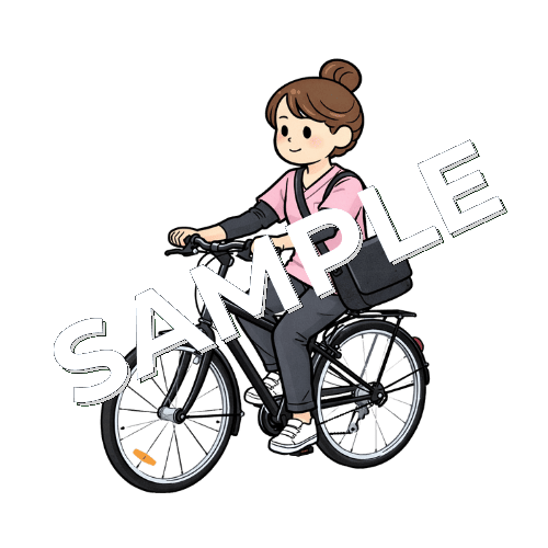 自転車で訪問に向かう女性看護師のイラスト