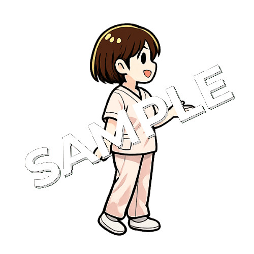 右手で案内ポーズをする女性看護師のイラスト