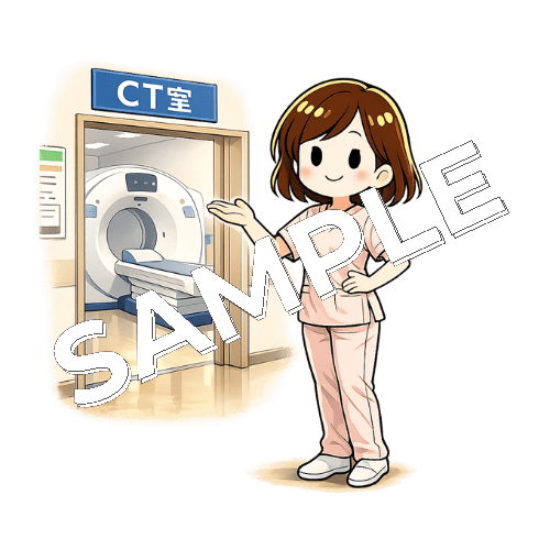 CT室へ案内する女性看護師のイラスト