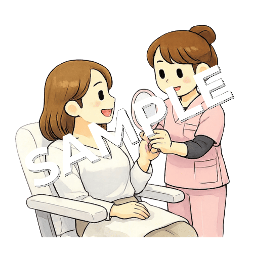 患者に鏡を渡している美容クリニックの女性看護師のイラスト