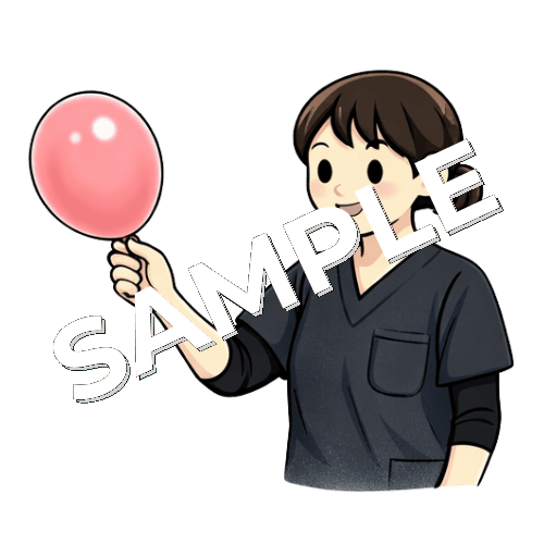 風船を手に持っている女性作業療法士のイラスト