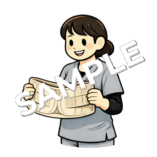 コルセットを手に持っている女性理学療法士のイラスト