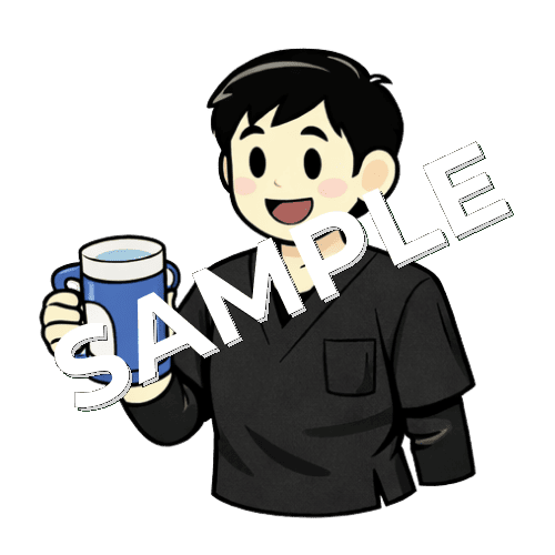 コップホルダーを手に持っている男性作業療法士のイラスト