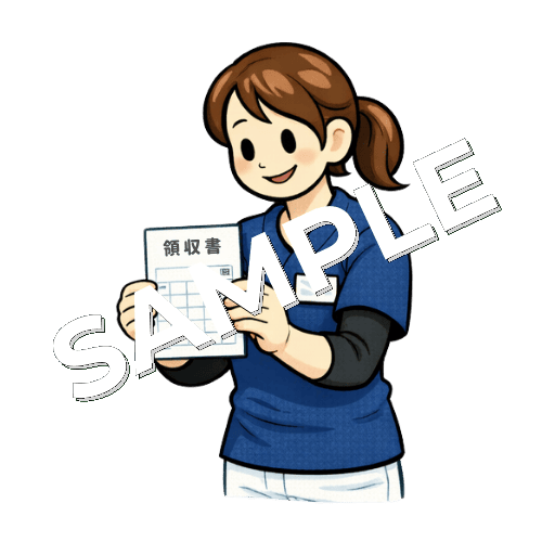 領収書を手に持っている女性柔道整復師のイラスト