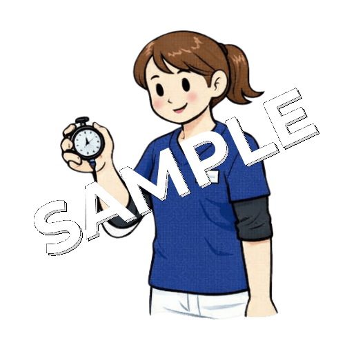 ストップウォッチを手に持っている女性柔道整復師のイラスト