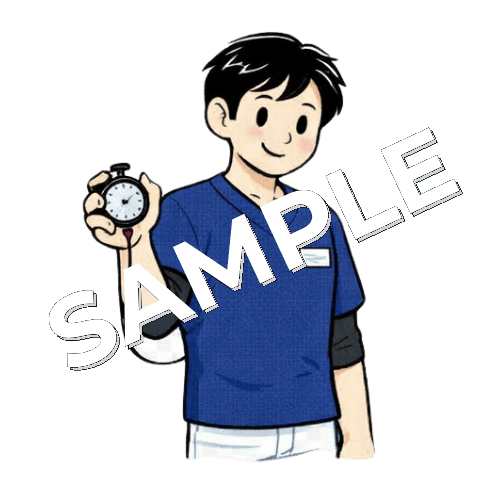 ストップウォッチを手に持っている男性柔道整復師のイラスト