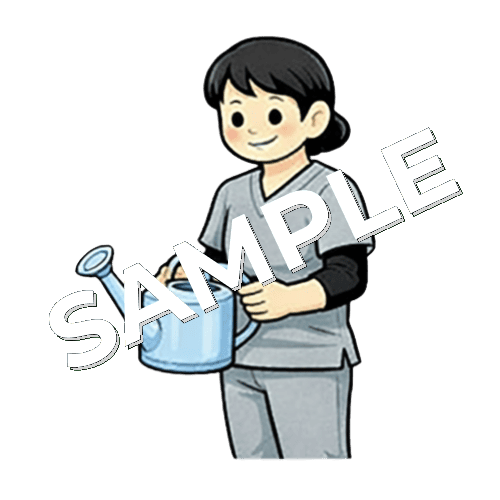 じょうろを持っている女性作業療法士のイラスト