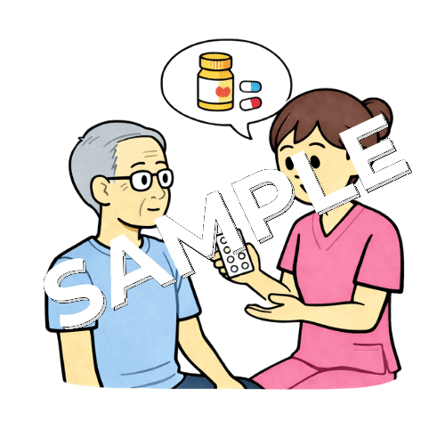 高齢男性患者に服薬指導をする女性看護師のイラスト