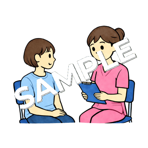 診察前に女性患者の問診をしている女性看護師のイラスト