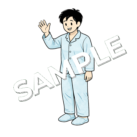 手を振る男性患者のイラスト
