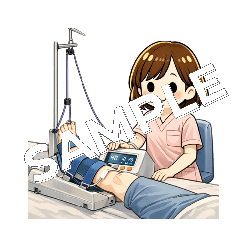 整形外科で牽引装置を管理する女性看護師のイラスト