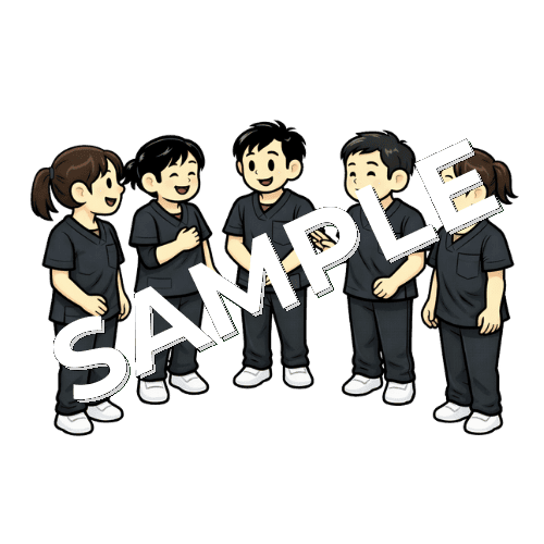 集まって会話する複数人の作業療法士のイラスト