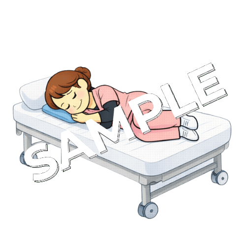 施術ベッドで仮眠をとる女性看護師のイラスト