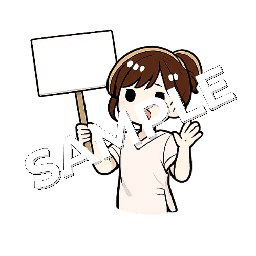 プラカードを持った焦っている表情の女性看護師のイラスト