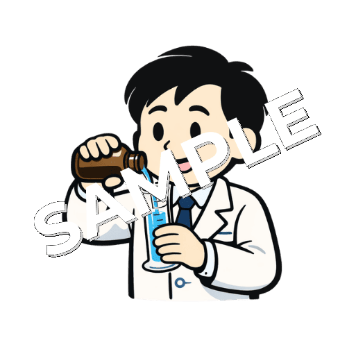 瓶からメスシリンダーに薬剤を入れる男性薬剤師のイラスト