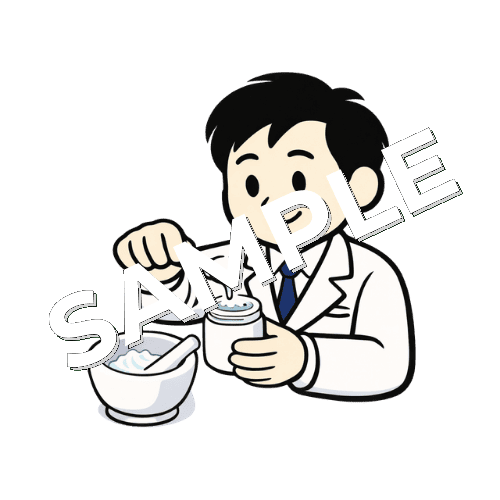 軟膏を容器に入れる男性薬剤師のイラスト