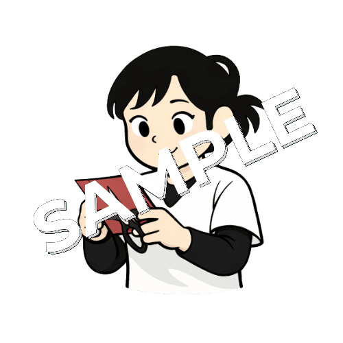 ハサミで紙を切る女性あん摩マッサージ指圧師のイラスト