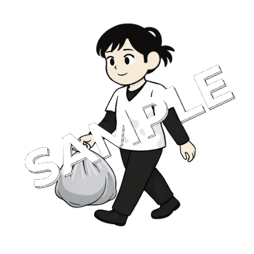 ゴミ袋を持って歩く女性あん摩マッサージ指圧師のイラスト