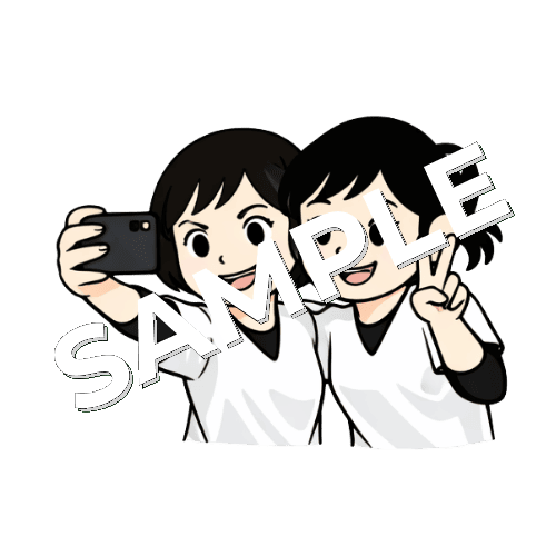 同僚と自撮りをする女性あん摩マッサージ指圧師のイラスト