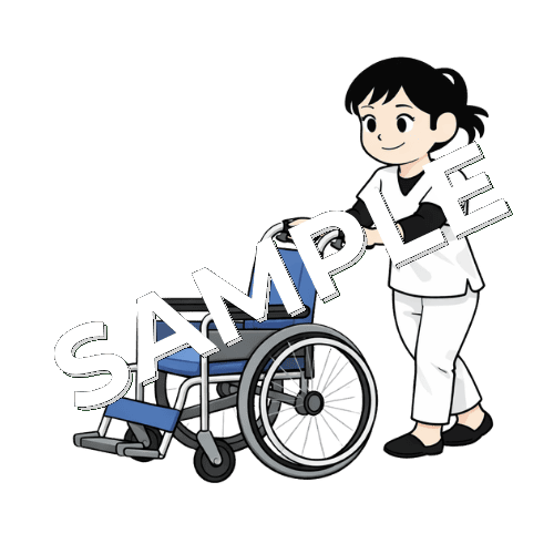 車いすをおす女性あん摩マッサージ指圧師のイラスト
