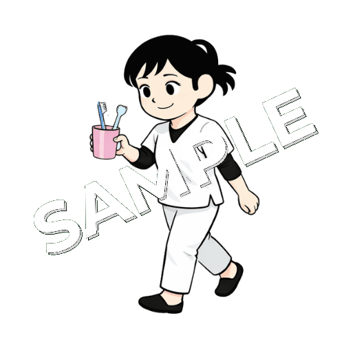 歯磨きセットを持って歩く女性あん摩マッサージ指圧師のイラスト