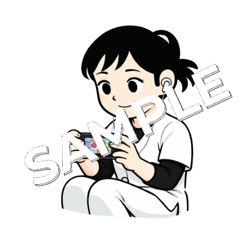 スマホゲームをする女性あん摩マッサージ指圧師のイラスト