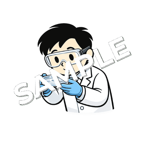 シャーレの中身を観察している男性薬剤師のイラスト