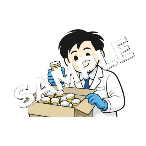 段ボールから薬の瓶を取り出す男性薬剤師のイラスト