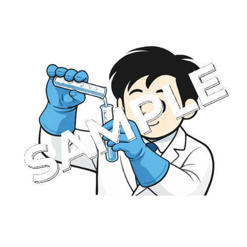 試験管から試験管に液体を移す男性薬剤師のイラスト