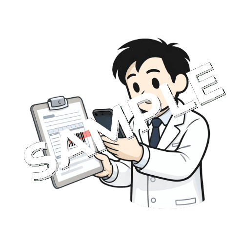 紙に書いてあるバーコードを読み取る男性薬剤師のイラスト