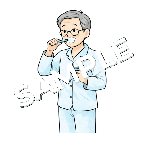 歯磨きをする高齢男性患者のイラスト