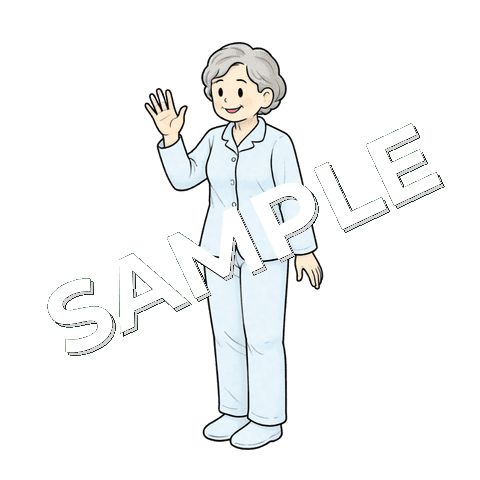 手を振る高齢女性患者のイラスト