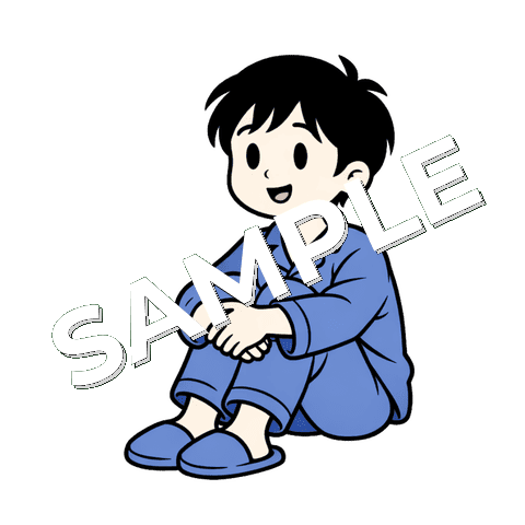 体育座りをする男の子の患者のイラスト