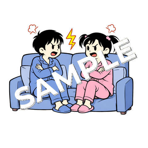 患者2人が喧嘩する（子供男女）イラスト