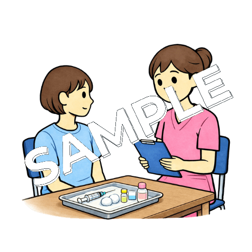 女性患者に本人確認をする女性看護師のイラスト