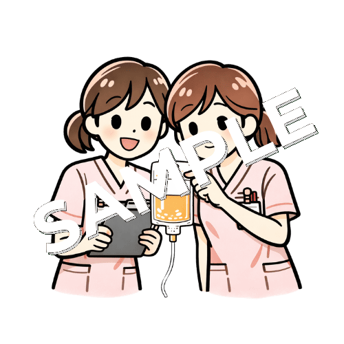 抗がん剤投与をダブルチェックする女性看護師のイラスト